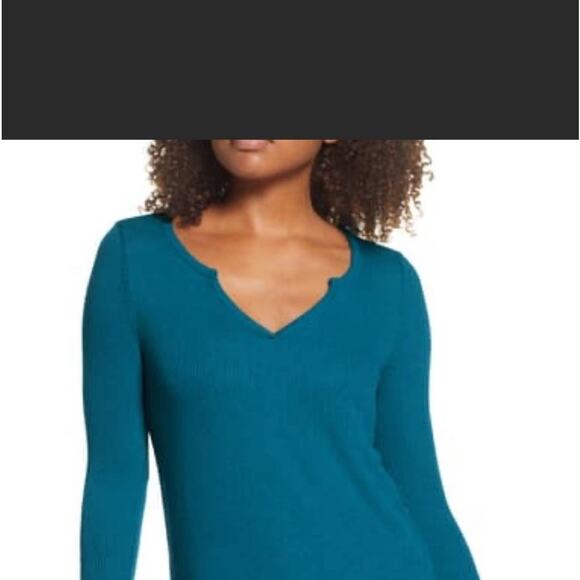 bp Tops - BP Blue Open Henley Lettuce Hem Thermal Top S